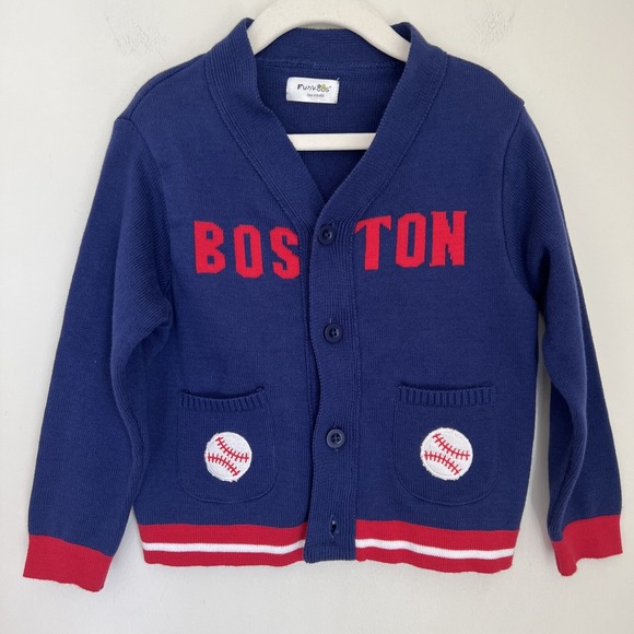 Funkoos Other - Boys Size 4T Boston Baseball Lover Preppy Knit Cardigan Sweater Organic